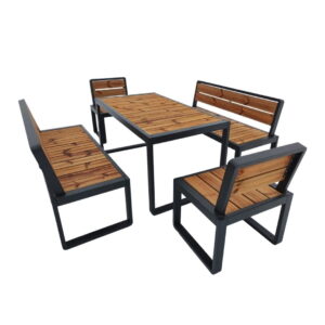 Savorak Terassikalustesetti kuudelle - pöytä selkänojallisilla penkeillä ja jakkaroilla